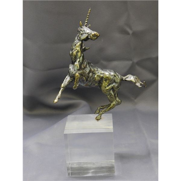 Metal Unicorn on Glass Base Figurine