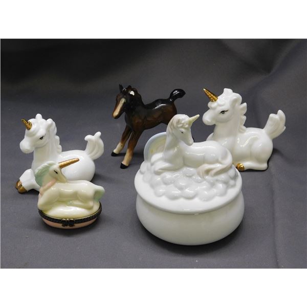 Trinket Jars, Beswick Horse *chip* and Unicorn Figurines