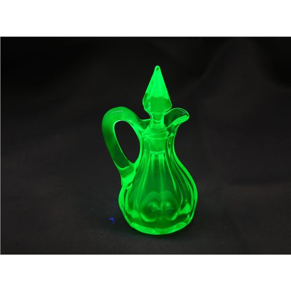 Uranium Glass Oil / Vinegar Cruet Pitcher Jug Bottle