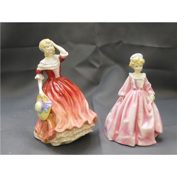 2pc Royal Worchester Grandmothers Dress Figurine & Paragon "Spring" Porcelain Figurines