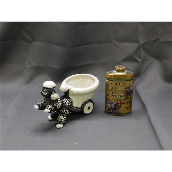 Vintage Shaffere Poodle Planter & Antique National Drug Co Talcum Powder