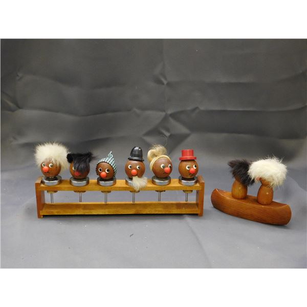 Vintage Novelty Heads Funny Folk Bottle Stoppers w Rack & Cork Screw & Bottle Opener