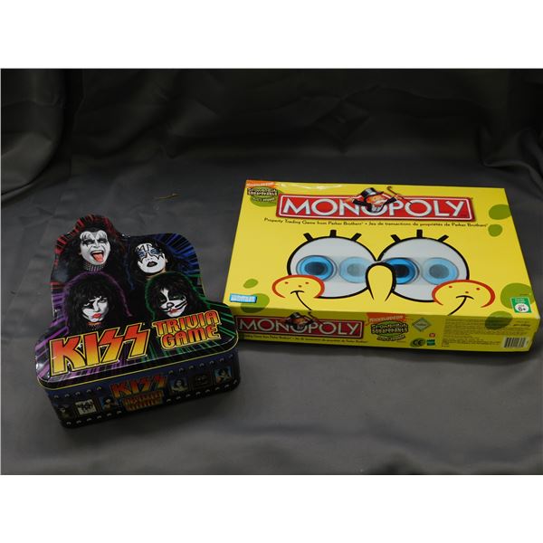 Lot of 2 Monopoly Spongebob Squarepants & KISS Trivia Game Tin