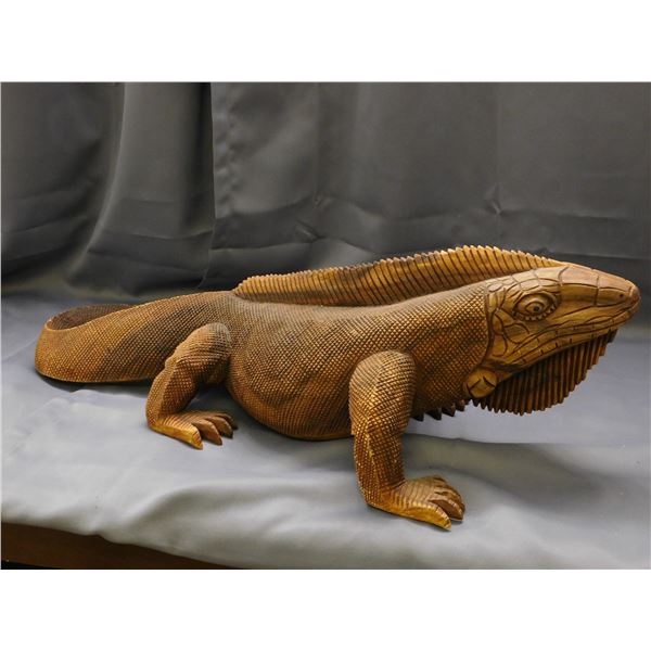 Large Wood Carved Iguana