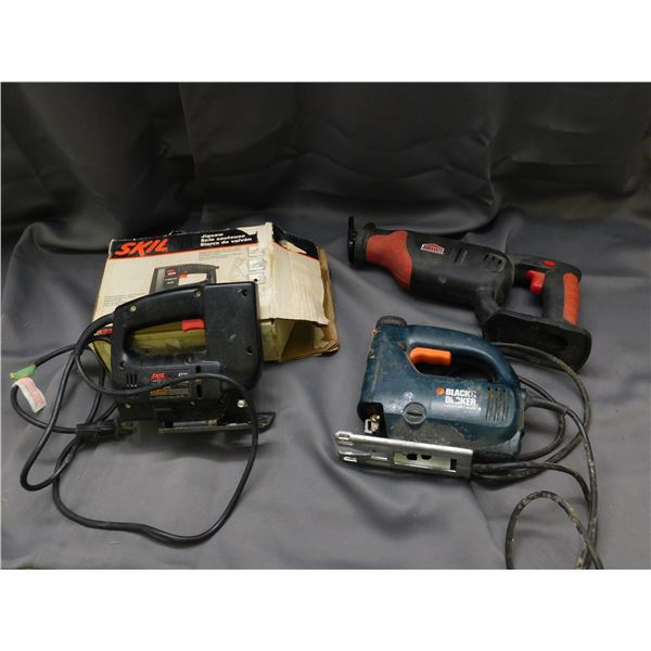 Lot of 3 Black & Decker Battery Reciprocating Saw (no batteries) & 2 Electric Jigsaw Skil, Jobmate