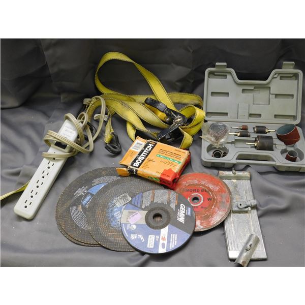 Ratchet Strap, Grinding Wheels, Power Bar, Sanding Drum Set, Crown Staples