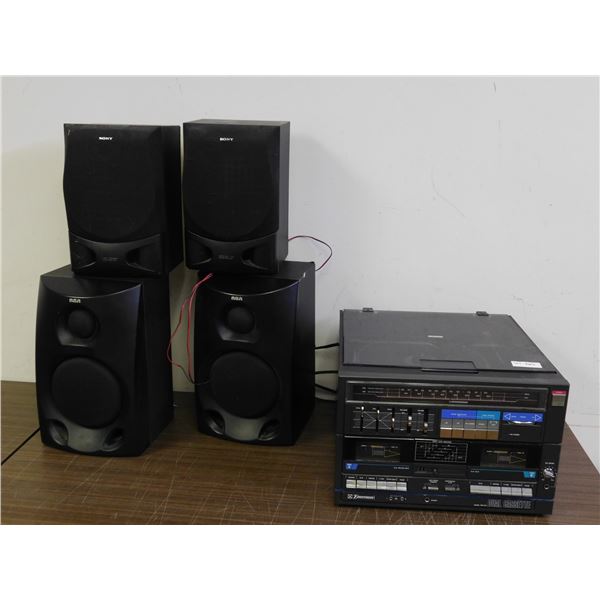 Emerson Stereo Console w 2 Pairs of Speakers SONY and RCA