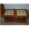 Image 1 : Pair of Wood End Tables Ornate with Stone Tops