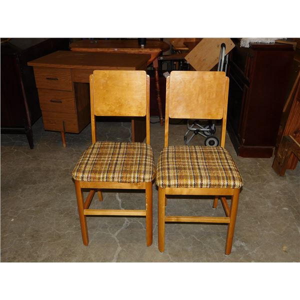 Pair of Vintage Wooden Upholstered Plaid Chairs