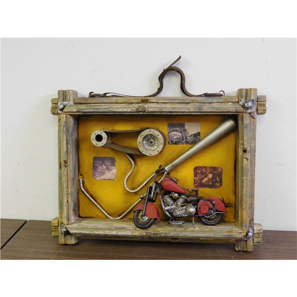 3D Rustic Wooden Motorcycle Wall Hanging Diorama Art