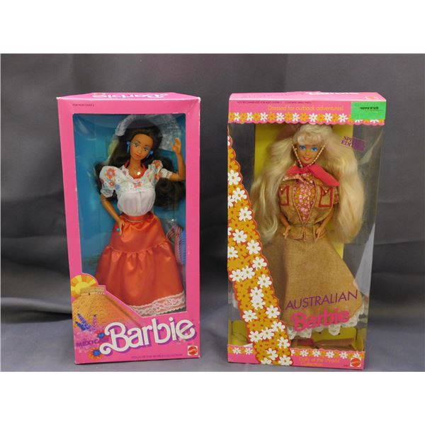 Lot of 2 Dolls of the World 1992 Australian (previously opened) & 1998 Mexican NIB  Barbie Dolls