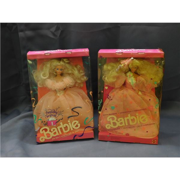 Lot of 2 Happy Birthday 1990 Barbie & Birthday Surprise 1991 Dolls (previously opened )