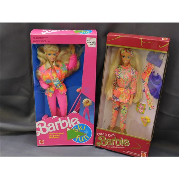 Lot of 2 Cute N Cool 1991 & Ski Fun 1990 Barbie Dolls (opened)