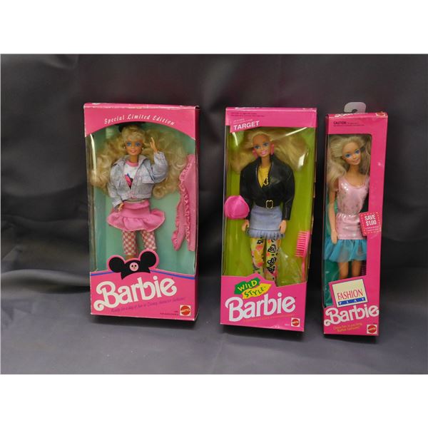 Lot of 3 Wild Style Barbie Target 1992, Fashion Play 1991 Barbie, Ready for Fun in Disney 1990