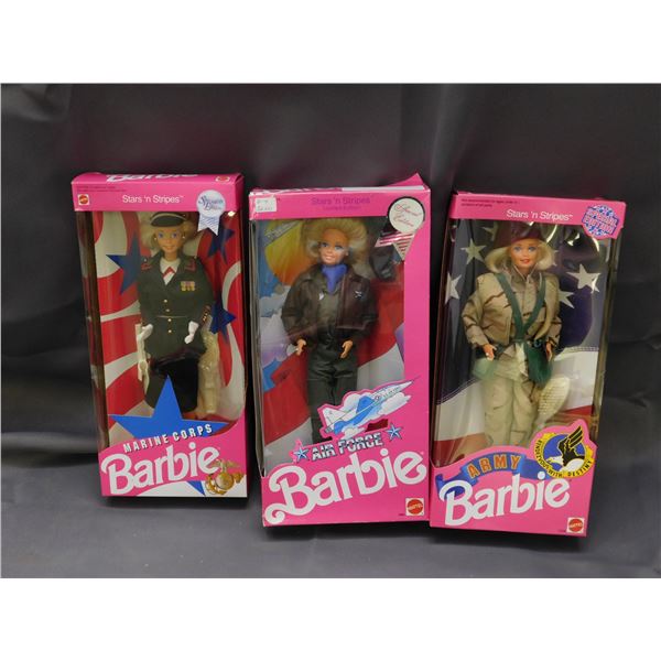Lot of 3 Stars N Stripes Army Barbie Dolls ARMY, AIR FORCE, MARINE CORPS 89, 90, 91