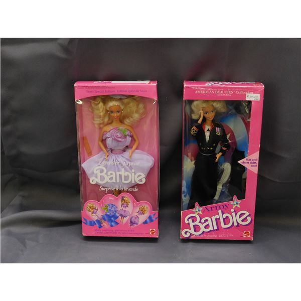 Lot of 2 Army 1989 Barbie Doll & Lavender Surprise 1989 (both opened)