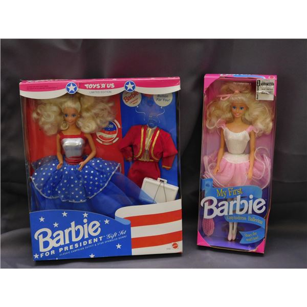 Lot of 2 Toys R Us Barbie for President Doll 1991 & My First Barbie Ballerina 1992 (opened)