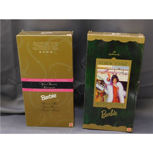 Lot of 2 NIB Barbie Dolls 1997 Hallmark Holiday Voyage and 1996 Avon Winter Rhapsody