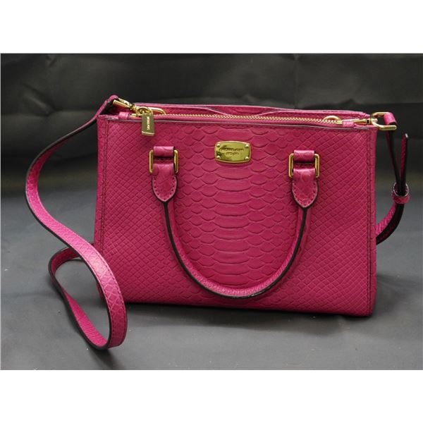 Michael Kors Pink Snakeskin Handbag Satchel with Crossbody Strap, Gold Tone Hardware
