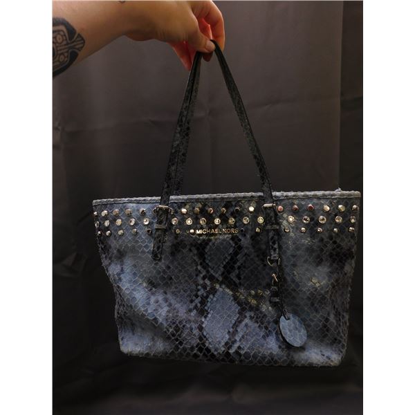 Michael Kors Blue Leather Snakeskin Tote Handbag Studded *rough shape*
