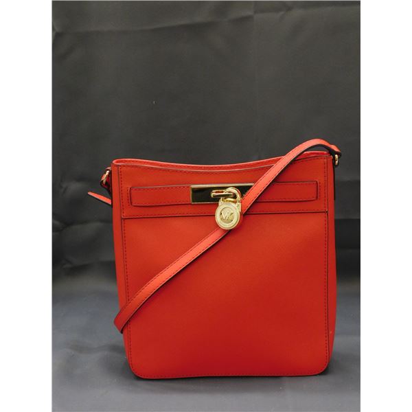 Michael Kors Leather Crossbody Shoulder Bag in Red "Hamilton" Gold Tone Hardware
