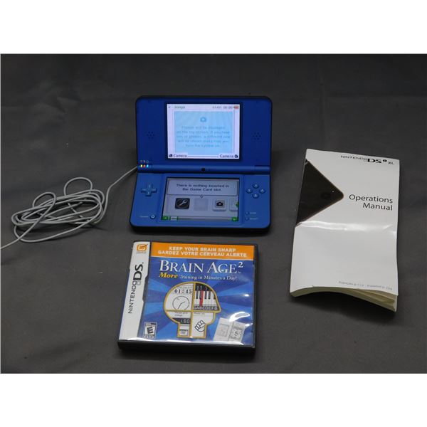 Nintendo DSi XL Blue w Brain Age 1/2, Charger & Manual *works*