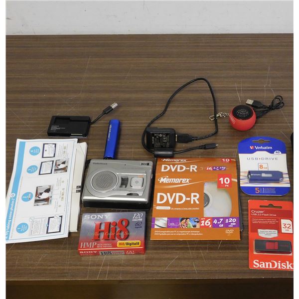 Lot of USB Sticks, Mini Speaker, Cassette Tape Recorder