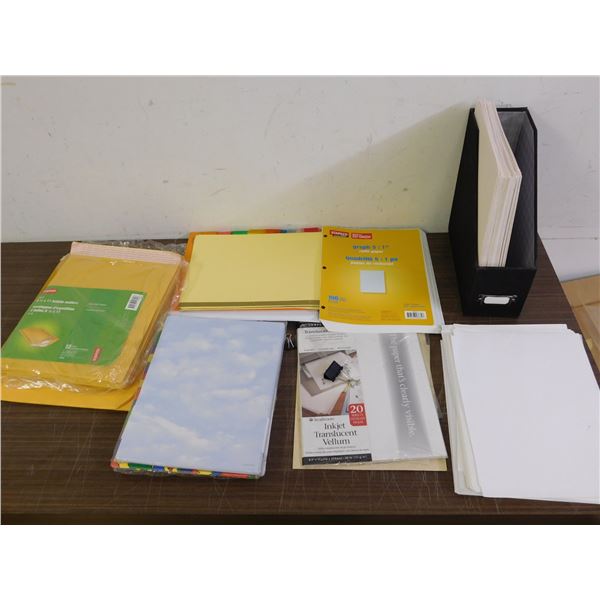 Bundle of Office Folders, Printer Paper (some w patterns) & Mailers / Bubble Mailers