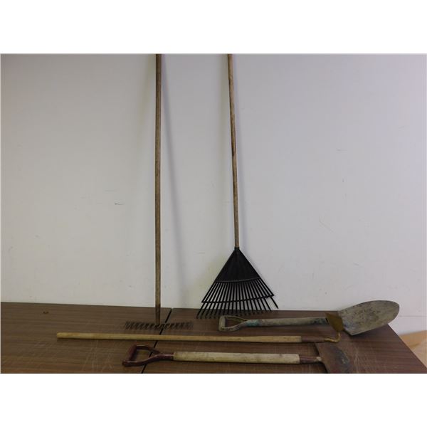 Lot of 6 Gardening Lawn Care Tools Race, Shovel, Hoe, Etc