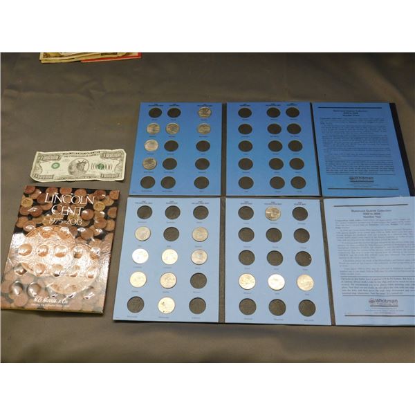 Lot of American Coins Statehood Quarter Collection Books (incomplete) 2002-2008, Novelty Bill, Penny