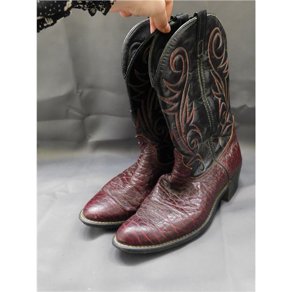 Leather Black and Wine Red Cowboy Boots
