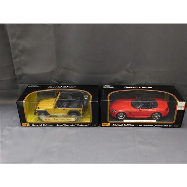 Lot of 2 1:18 Maisto Dodge Viper SRT-10 & Jeep Wrangler Rubicon NEW Die Cast Cars