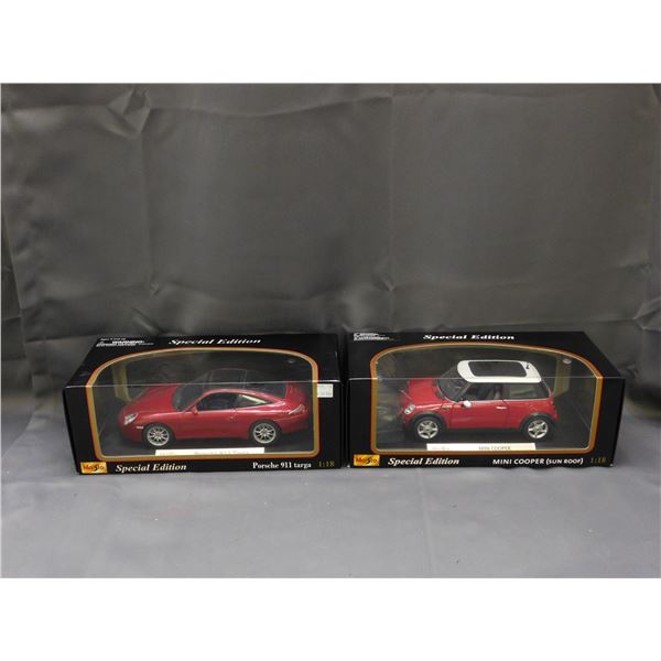 Lot of 2 1:18 Maisto Mini Cooper (Sun Roof) & Porsche 911 Targa Die Cast Cars NEW