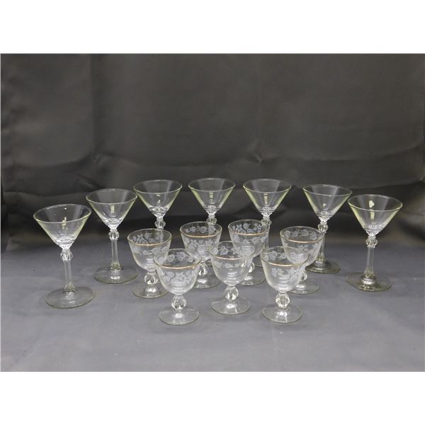 Lot of 7 Wine Glasses and 7 Martini Glasses