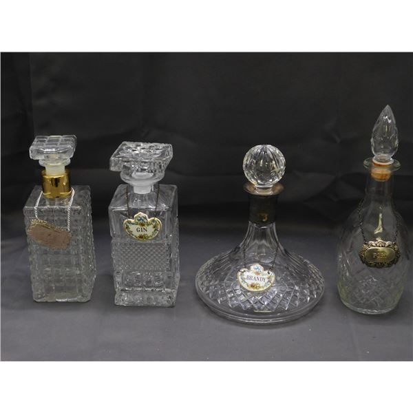 Lot of Crystal & Glass Decanters Coalport w Porcelain Bottle Labels