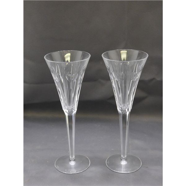 Pair of Waterford Crystal Wine Glasses Champagne Toasting Flutes  "Love"