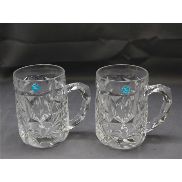 Pair of Tiffany & Co Crystal Beer Mugs Rock Cut