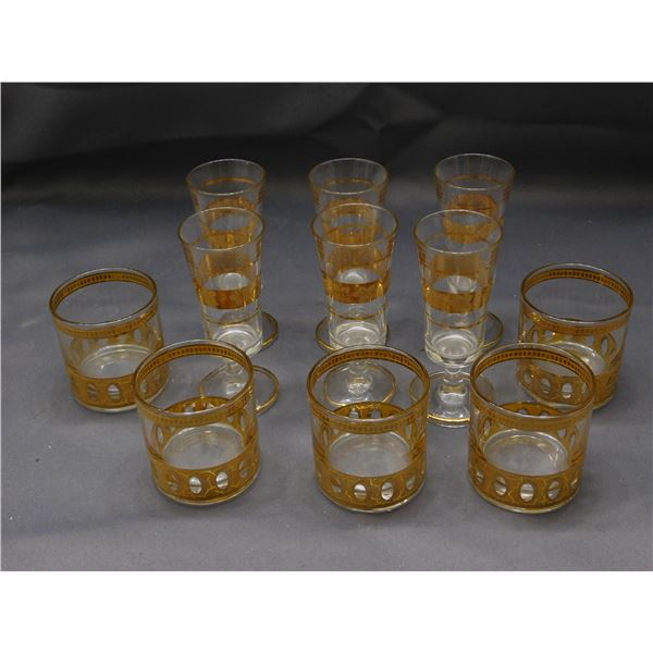 Lot of Gold Rim Glassware Liquor Bar Ware