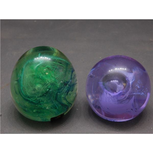 Lot of 2 Art Glass Paperweights Caithness Mooncrystal Scotland & Kerry Glass Ireland