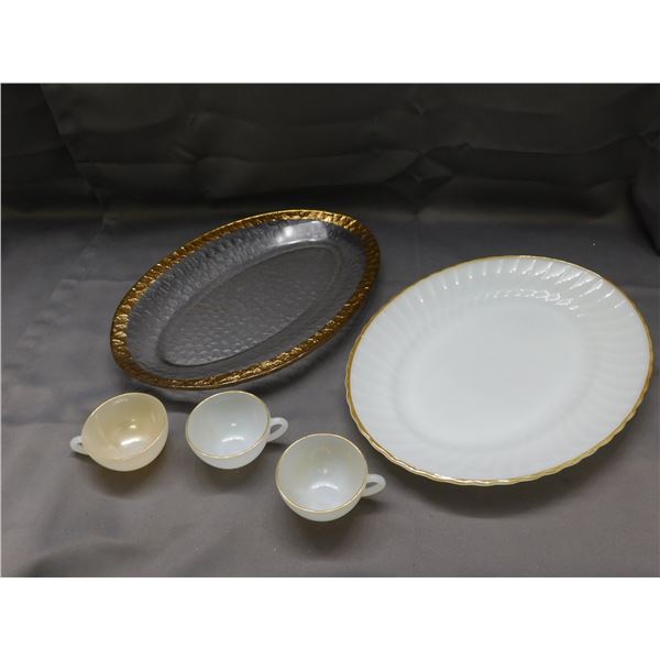 Serving Platter Trays Anchor Hocking, Frosted Glass, Cups 5pc