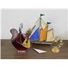 Image 2 : Lot of Stained Glass Boat, Angel, Glass Lamp Fabric Shade
