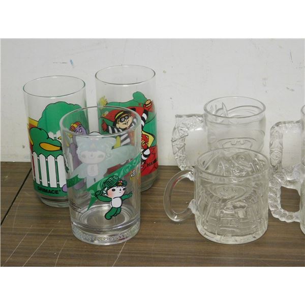 Lot of Assorted Glassware, McDonalds Mugs, Batman DC 3D Glasses, Et