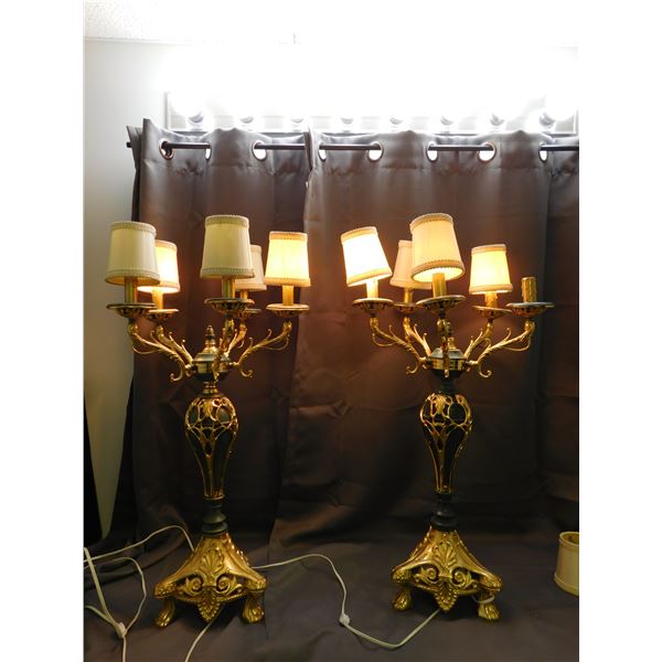 Pair of Gilded Electric Candelabras Lamps Ornate *as is*