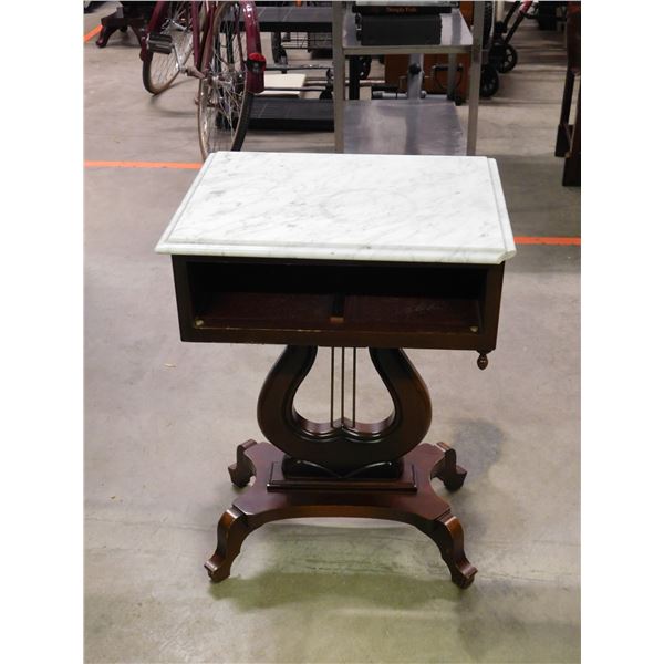Italian Wooden Side Table Night Stand with Marble Top *as is*