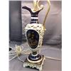 Image 3 : Pair of Vintage Italian Porcelain Ewer Gold & Cobalt Blue Lamps *working*