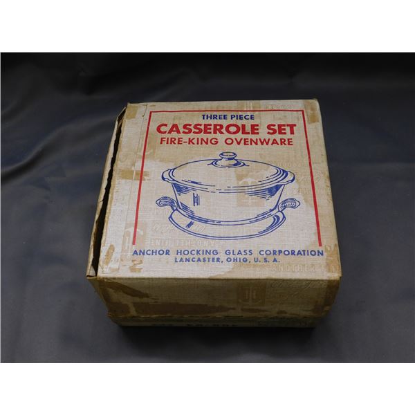 Three Piece Casserole Set Fire-King Ovenware Anchor Hocking w Box