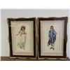 Image 1 : LARGE Pair of Cross-stitch Pink Lady & Blue Boy Professionally Framed Ornate Gold Tone Wall Art