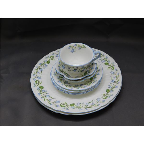 Lot of 9pc Shelley "Harebell" England 1 Tea Cup, 2 Saucers, 4 Biscuit Plates, 2 Dinner Plates