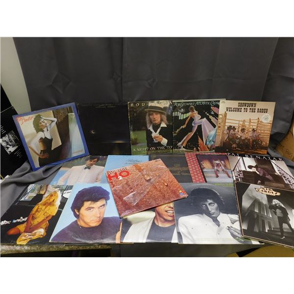 Lot of 16 Assorted Vinyl Records Rod Stewart, Pat Benatar, Etc