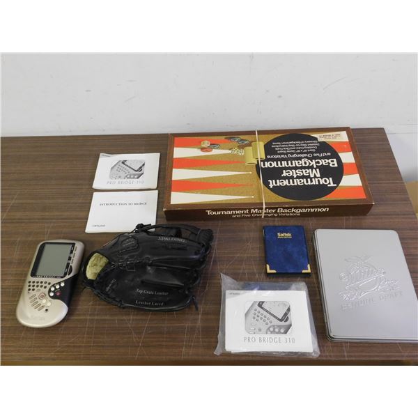 Lot of 6 Backgammon, Baseball Glove, Saitek, Etc